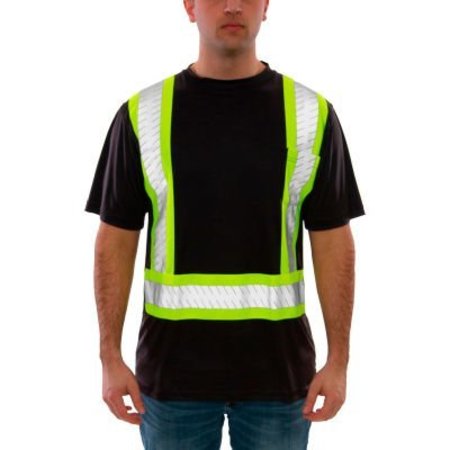 TINGLEY RUBBER Tingley® Job Sight Class 1 Short Sleeve T-Shirt, Black with Fluorescent Yellow-Green Tape, M S74023C.MD